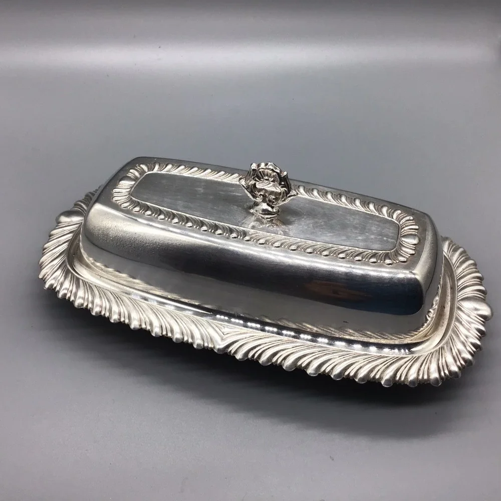 Vintage M.S.C Silverplate Butter Dish with Glass Tray
